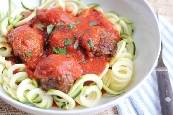 Meat balls with zucchini spaghetti